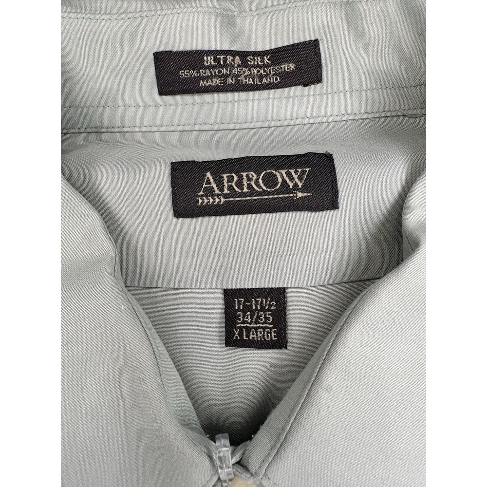 Arrow Satin Twill \Green Long Sleeve Button-Up Shirt Men's XL 17 34/35 - Picture 7 of 9